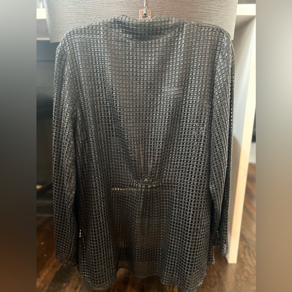 J Envie New York laser-cut black leather-look open cardigan - Picture 1 of 7